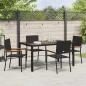 Preview: 5-teiliges Garten Esszimmer Set Schwarz Poly-Rattan, Stapelbare Gartenstühle mit Kissen - 2-teiliges Set in Schwarz Poly-Rattan