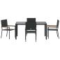 Preview: 5-teiliges Garten Esszimmer Set Schwarz Poly-Rattan, Stapelbare Gartenstühle mit Kissen - 2-teiliges Set in Schwarz Poly-Rattan