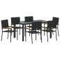 Preview: 7-teiliges Garten-Esszimmer Set Schwarzes Poly-Rattan, Stapelbare Gartenstühle mit Kissen - 2-teiliges Set in Schwarz Poly-Rattan
