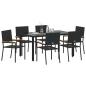 Preview: 7-teiliges Garten-Esszimmer Set Schwarzes Poly-Rattan, Stapelbare Gartenstühle mit Kissen - 2-teiliges Set in Schwarz Poly-Rattan