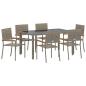 Preview: 7-teiliges Garten Esszimmer Set Grau Poly Rattan, Stapelbare Gartenstühle mit Kissen 2 Stück Grau Poly Rattan