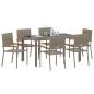 Preview: 7-teiliges Garten Esszimmer Set Grau Poly Rattan, Stapelbare Gartenstühle mit Kissen 2 Stück Grau Poly Rattan