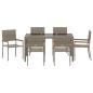 Preview: 7-teiliges Garten Esszimmer Set Grau Poly Rattan, Stapelbare Gartenstühle mit Kissen 2 Stück Grau Poly Rattan