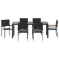 Preview: 7-teiliges Garten Esstischset Schwarz Poly-Rattan, Stapelbare Gartenstühle mit Kissen - 2-teiliges Set in Schwarz Poly-Rattan