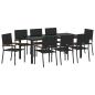 Preview: 9-teiliges Garten Essset Schwarzes Poly Rattan, Stapelbare Gartenstühle mit Kissen - 2-teiliges Set in Schwarz Poly Rattan