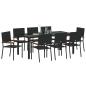 Preview: 9-teiliges Garten Essset Schwarzes Poly Rattan, Stapelbare Gartenstühle mit Kissen - 2-teiliges Set in Schwarz Poly Rattan