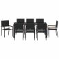 Preview: 9-teiliges Garten Essset Schwarzes Poly Rattan, Stapelbare Gartenstühle mit Kissen - 2-teiliges Set in Schwarz Poly Rattan