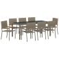 Preview: 9-teiliges Garten Essset Grau Poly Rattan, Stapelbare Gartenstühle mit Polstern 2 Stück Grau Poly Rattan
