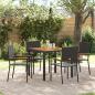 Preview: ARDEBO.de - 5-teiliges Garten Essgruppe Schwarz Poly Rattan, Stapelgartenstühle mit Kissen - 2-teiliges Set in Schwarz Poly Rattan