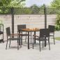 Preview: 5-teiliges Garten Essgruppe Schwarz Poly Rattan, Stapelgartenstühle mit Kissen - 2-teiliges Set in Schwarz Poly Rattan