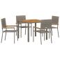 Preview: 5-teiliges Garten Esszimmer Set Grau Poly Rattan, Stapelbare Gartenstühle mit Kissen 2 Stück Grau Poly Rattan
