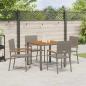 Preview: 5-teiliges Garten Esszimmer Set Grau Poly Rattan, Stapelbare Gartenstühle mit Kissen 2 Stück Grau Poly Rattan