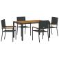 Preview: 5-teiliges Garten Essset Schwarzes Poly-Rattan, Stapelbare Gartenstühle mit Kissen - 2-teiliges Set in Schwarz Poly-Rattan