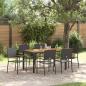 Preview: ARDEBO.de - 7-teiliges Garten Esszimmer Set Schwarz Poly Rattan, Stapelbare Gartenstühle mit Kissen - 2-teiliges Set in Schwarz Poly Rattan