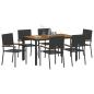 Preview: 7-teiliges Garten Esszimmer Set Schwarz Poly Rattan, Stapelbare Gartenstühle mit Kissen - 2-teiliges Set in Schwarz Poly Rattan