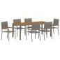 Preview: 7-teiliges Garten Esszimmer Set Grau Poly Rattan, stapelbare Gartenstühle mit Kissen 2 Stück Grau Poly Rattan