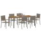 Preview: 7-teiliges Garten Esszimmer Set Grau Poly Rattan, stapelbare Gartenstühle mit Kissen 2 Stück Grau Poly Rattan