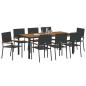 Preview: 9-teiliges Garten-Esstisch-Set Schwarz Poly-Rattan, Stapelgartenstühle mit Kissen - 2-teiliges Set in Schwarz Poly-Rattan