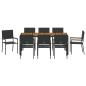 Preview: 9-teiliges Garten-Esstisch-Set Schwarz Poly-Rattan, Stapelgartenstühle mit Kissen - 2-teiliges Set in Schwarz Poly-Rattan