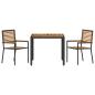 Preview: 3-teiliges Garten Essset Schwarz Poly Rattan Akazie, Stapelbare Gartenstühle mit Kissen 2 Stück Schwarz Poly Rattan