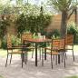 Preview: ARDEBO.de - 5-teiliges Garten-Essgruppen-Set Schwarz Poly Rattan Akazie, Stapelbare Gartenstühle mit Kissen 2 Stück Schwarz Poly Rattan