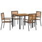 Preview: 5-teiliges Garten-Essgruppen-Set Schwarz Poly Rattan Akazie, Stapelbare Gartenstühle mit Kissen 2 Stück Schwarz Poly Rattan