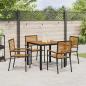 Preview: 5-teiliges Garten-Essgruppen-Set Schwarz Poly Rattan Akazie, Stapelbare Gartenstühle mit Kissen 2 Stück Schwarz Poly Rattan
