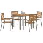 Preview: 5-teiliges Garten Essset Graues Poly Rattan Akazie, Stapelbare Gartenstühle mit Kissen 2 Stück Graues Poly Rattan