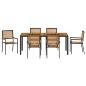 Preview: 7 Teile Garten Essset Schwarz Poly Rattan Akazie, Stapelbare Gartenstühle mit Kissen 2 Stück Schwarz Poly Rattan