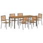 Preview: 7-Teiliges Garten Essset Grau Poly Rattan Akazie, Stapelbare Gartenstühle mit Kissen 2 Stk Grau Poly Rattan