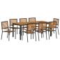 Preview: 9-teiliges Garten Esszimmer Set Schwarzes Poly-Rattan Akazie, Stapelbare Gartenstühle mit Kissen 2 Stück Schwarz Poly-Rattan