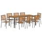 Preview: 9 teiliges Garten Essgruppe Grau Poly Rattan Akazie, Stapelbare Gartenstühle mit Kissen 2 Stück Grau Poly Rattan