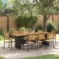 Preview: ARDEBO.de - 9-teiliges Garten Esstisch Set Schwarz Poly Rattan Akazie, Stapelbare Gartenstühle mit Kissen 2 Stück Schwarz Poly Rattan