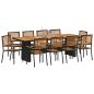 Preview: 11-teilige Garten Essgruppe Schwarz Poly-Rattan Akazie, Stapelbare Gartenstühle mit Kissen 2 Stück Schwarz Poly-Rattan