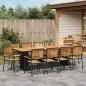 Preview: 11-teilige Garten Essgruppe Schwarz Poly-Rattan Akazie, Stapelbare Gartenstühle mit Kissen 2 Stück Schwarz Poly-Rattan
