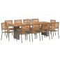 Preview: ARDEBO.de - 11-teiliges Garten Esszimmer Set Grau Poly Rattan Akazie, Stapelbare Gartenstühle mit Kissen 2 Stück Grau Poly Rattan