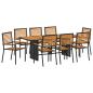 Preview: 9-teiliges Garten Essset Schwarz Poly Rattan Akazie, Stapelbare Gartenstühle mit Polstern 2 Stück Schwarz Poly Rattan