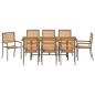 Preview: 9-teilige Garten Essgruppe Graues Poly-Rattan Akazie, Stapelbare Gartenstühle mit Kissen 2 Stück Grau Poly-Rattan