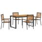 Preview: 5-teiliges Garten Essset Schwarz Poly Rattan Akazie, Stapelbare Gartenstühle mit Kissen 2 Stück Schwarz Poly Rattan