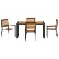 Preview: 5-teiliges Garten Essset Schwarz Poly Rattan Akazie, Stapelbare Gartenstühle mit Kissen 2 Stück Schwarz Poly Rattan
