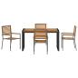 Preview: 5-teiliges Garten Esstischset Grau Poly Rattan Akazie, Stapelbare Gartenstühle mit Kissen 2 Stk Grau Poly Rattan