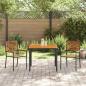 Preview: 3-teiliges Garten Essset Schwarz Poly Rattan Akazienholz, Stapelbare Gartenstühle mit Kissen 2 Stück Schwarz Poly Rattan, Gartentisch 90x90x75 cm Aus massivem Akazienholz und Metall