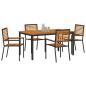 Preview: 5-teiliges Garten-Ess-Set Schwarz Poly Rattan Akazie, Stapelbare Gartenstühle mit Kissen 2 Stück Schwarz Poly Rattan, Gartentisch 150x90x75 cm aus massiver Akazie und Metall