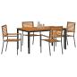 Preview: 5-teiliges Garten Esszimmer Set Grau Poly Rattan Akazie, Stapelbare Gartenstühle mit Kissen 2 Stück Grau Poly Rattan, Gartentisch 150x90x75 cm Aus solidem Akazienholz und Metall