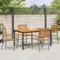 Preview: 5-teiliges Garten Esszimmer Set Grau Poly Rattan Akazie, Stapelbare Gartenstühle mit Kissen 2 Stück Grau Poly Rattan, Gartentisch 150x90x75 cm Aus solidem Akazienholz und Metall