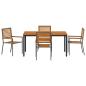 Preview: 5-teiliges Garten Esszimmer Set Grau Poly Rattan Akazie, Stapelbare Gartenstühle mit Kissen 2 Stück Grau Poly Rattan, Gartentisch 150x90x75 cm Aus solidem Akazienholz und Metall