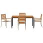 Preview: 5-teiliges Garten-Essset Beige Poly Rattan Akazie, Stapelbare Gartenstühle mit Kissen - Set aus 2 in Beige Poly Rattan, Gartentisch 150x90x75 cm aus massivem Akazienholz und Metall