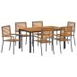 Preview: 7-teiliges Garten Essgruppen Set Grau Polyrattan Akazie, Stapelbare Gartenstühle mit Kissen 2 Stück Grau Polyrattan, Gartentisch 150x90x75 cm aus massivem Akazienholz und Metall