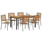 Preview: 7-teiliges Garten Essgruppen Set Grau Polyrattan Akazie, Stapelbare Gartenstühle mit Kissen 2 Stück Grau Polyrattan, Gartentisch 150x90x75 cm aus massivem Akazienholz und Metall