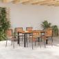 Preview: 7-teiliges Garten Essgruppen Set Grau Polyrattan Akazie, Stapelbare Gartenstühle mit Kissen 2 Stück Grau Polyrattan, Gartentisch 150x90x75 cm aus massivem Akazienholz und Metall